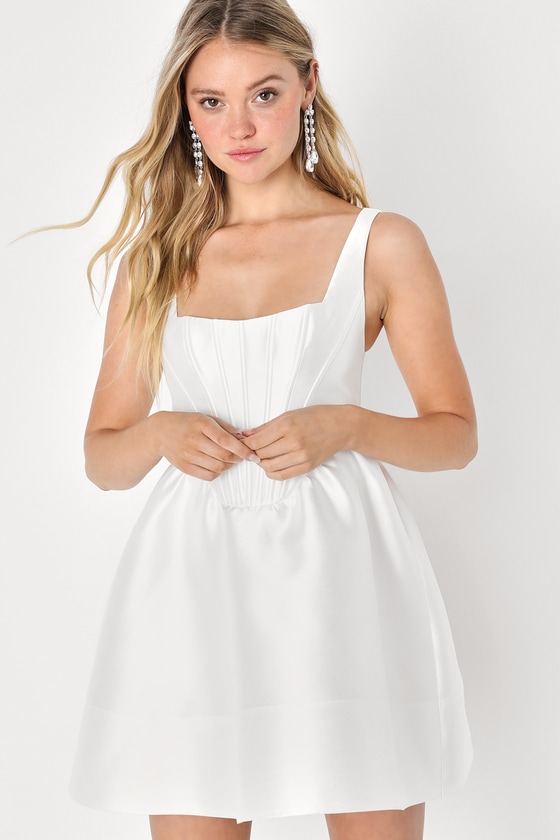 white corset mini dress